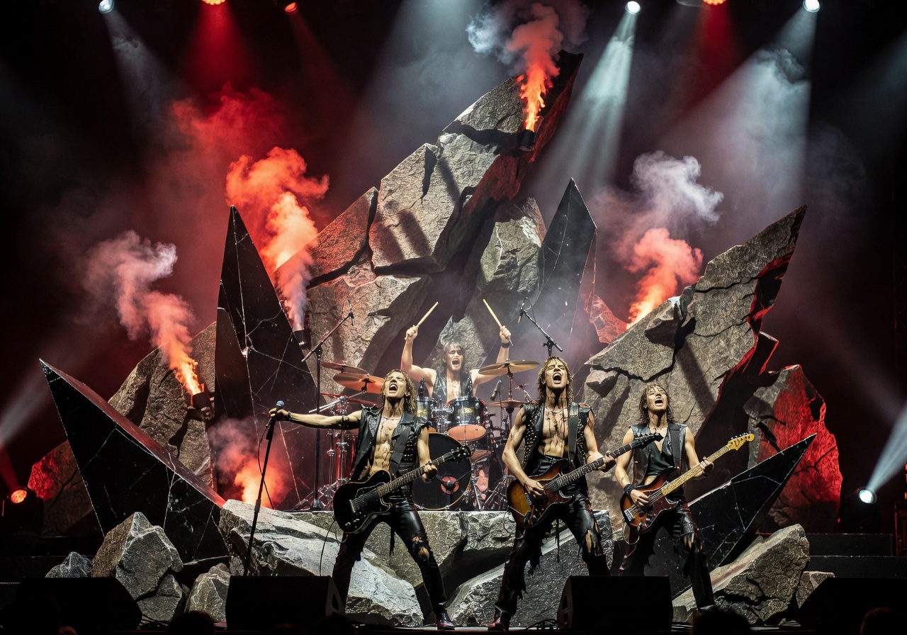 Dramatic rock stage with passionate energy representing Teatro d'ira album