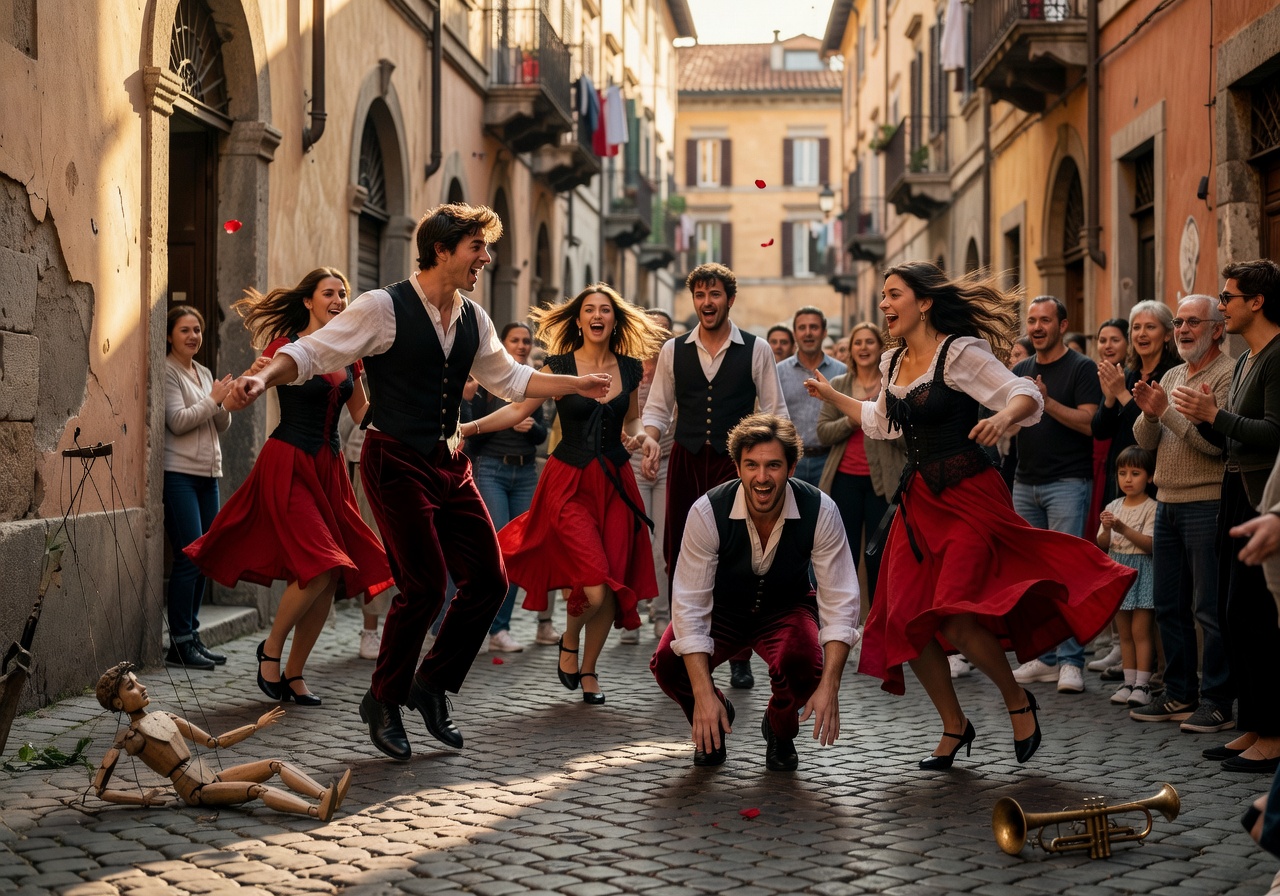 Energetic street performance atmosphere representing Il ballo della vita album