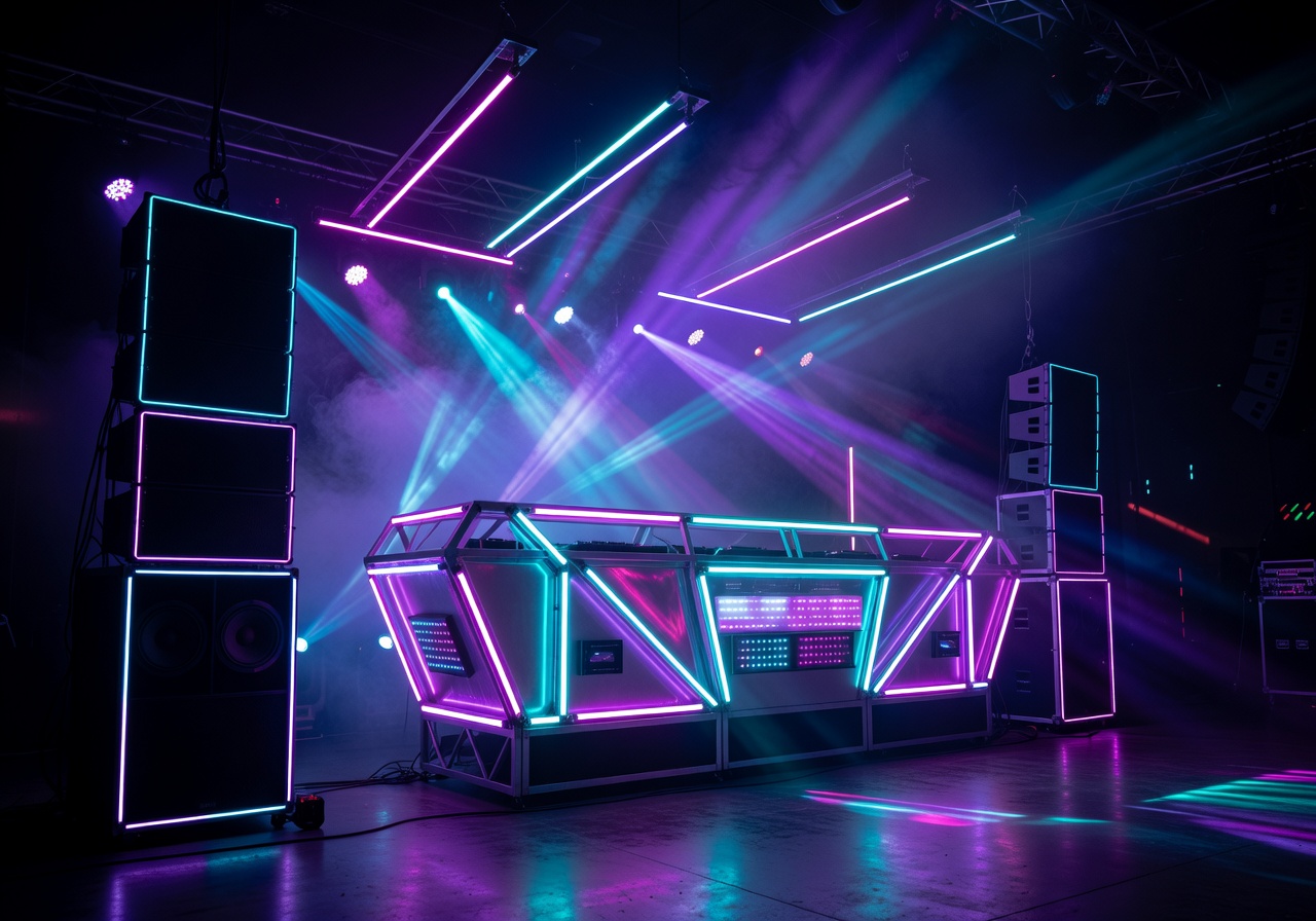 Neon electronic music stage for Electronic Dreams playlist